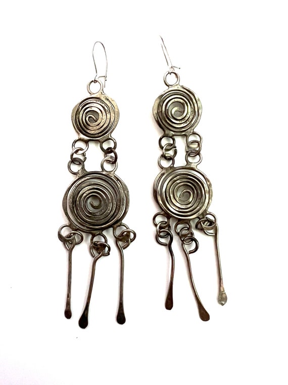 Vintage Silver Spiral Necklace and Earrings, Mid … - image 10
