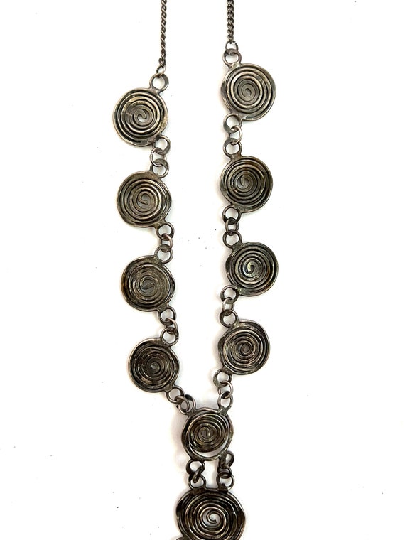 Vintage Silver Spiral Necklace and Earrings, Mid … - image 6