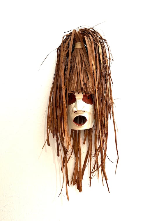 Hand-carved Red Cedar Pook Mask by Jacob Kinney, Makah Nation