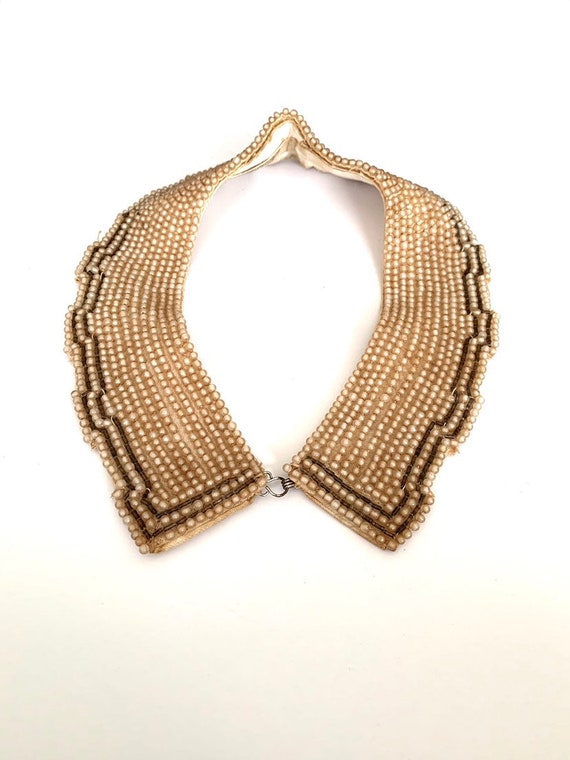Vintage glass pearl beaded collar necklace - image 2