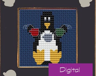 Penguin with Mittens - PDF counted cross stitch pattern, penguin pattern, winter pattern, PDF download, DIY