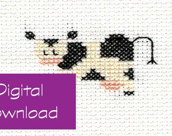 Baby Bessie - PDF digital counted cross stitch pattern, cow pattern, primitive pattern, baby patterns, PDF download, DIY