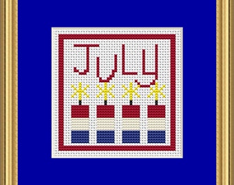 July Block of the Month - PDF digital counted cross stitch pattern, patriotic pattern, red white and blue, PDF download, DIY