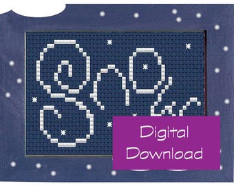 Snow - PDF digital counted cross stitch pattern, winter pattern, primitive pattern, blue patterns, PDF download, DIY