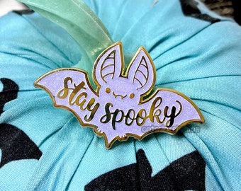 Stay Spooky Bat Glitter Purple Hard Enamel Pin | Cute Pastel Goth Lapel Pin | Halloween Kawaii Bats Pin