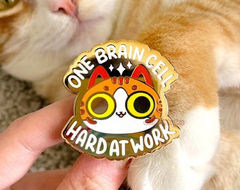 One Brain Cell Hard Enamel Pin | Cute Orange Tabby Cat Lapel Pin | Kawaii Big Mood