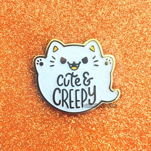 Ghost Kitty Hard Enamel Pin | Cute Creepy Lapel Pin | Halloween Spooky Ghosts Cat Glitter