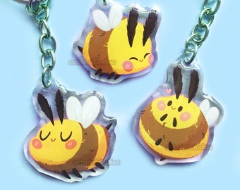 Chubby Bees Acrylic Keychains | 1.5 in Double-Sided Bumblebee Charm | Cute Bee Keychain | Fat Bugs Charms