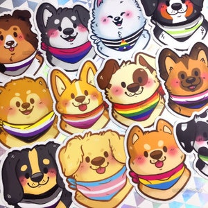 Pride Puppies Vinyl Stickers | LGBT | Vinyl Pride Flag Diecut Dogs Sticker Set | Cute LGBTQIA Puppy Decals | LGBTQ