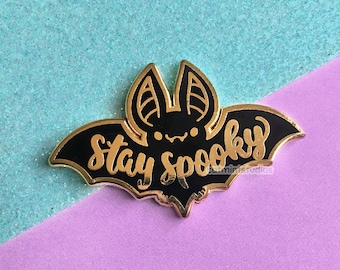 Stay Spooky Bat Hard Enamel Pin | Cute Goth Lapel Pin | Halloween Black Bats Pin