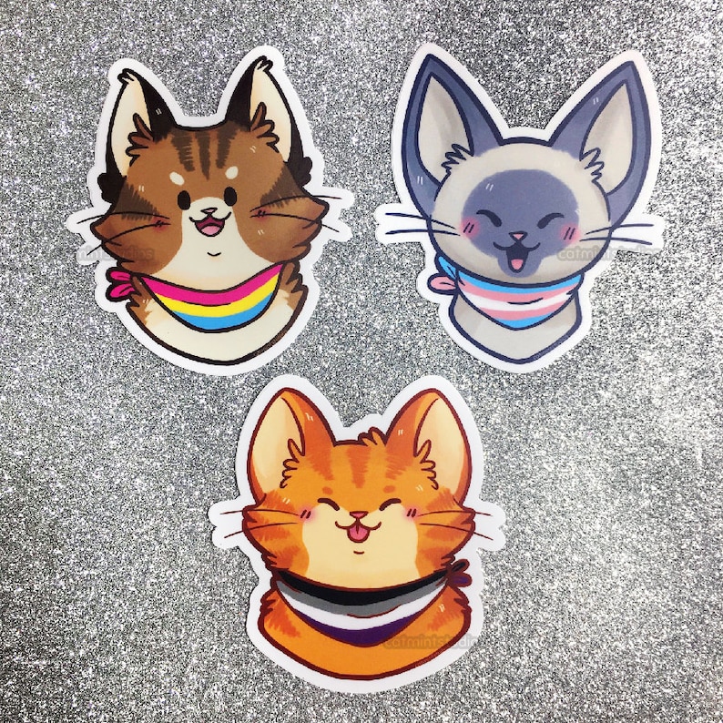 Pride Kitties Vinyl Stickers LGBT Vinyl Diecut Pride Flag Cats Sticker Set Cute LGBTQIA Kitty Decals LGBTQ image 3