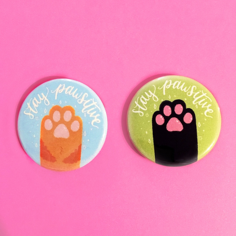 Stay Pawsitive Buttons 1.5 in Cat Paws Pinback Button Set Cute Pastel Cats Buttons image 2