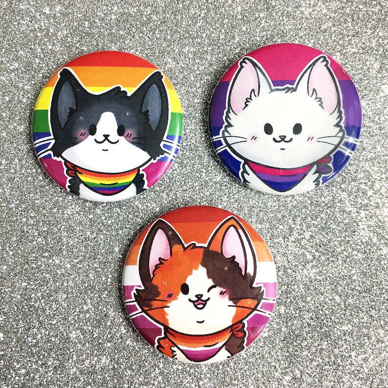 Pride Kitties Buttons 1.5 in Cute Cats Pride Flag Pinback Button Set LGBT LGBTQ LGBTQIA image 2