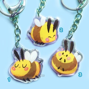 Chubby Bees Acrylic Keychains 1.5 in Double-Sided Bumblebee Charm Cute Bee Keychain Fat Bugs Charms image 2