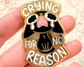 Crying For No Reason Hard Enamel Pin | Cute Black Cat Anxiety Lapel Pin | Kawaii Kitty Cry Mental Health