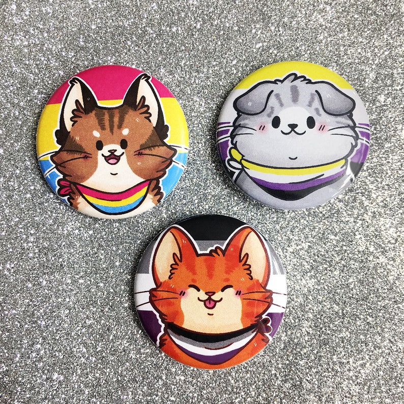 Pride Kitties Buttons 1.5 in Cute Cats Pride Flag Pinback Button Set LGBT LGBTQ LGBTQIA image 3