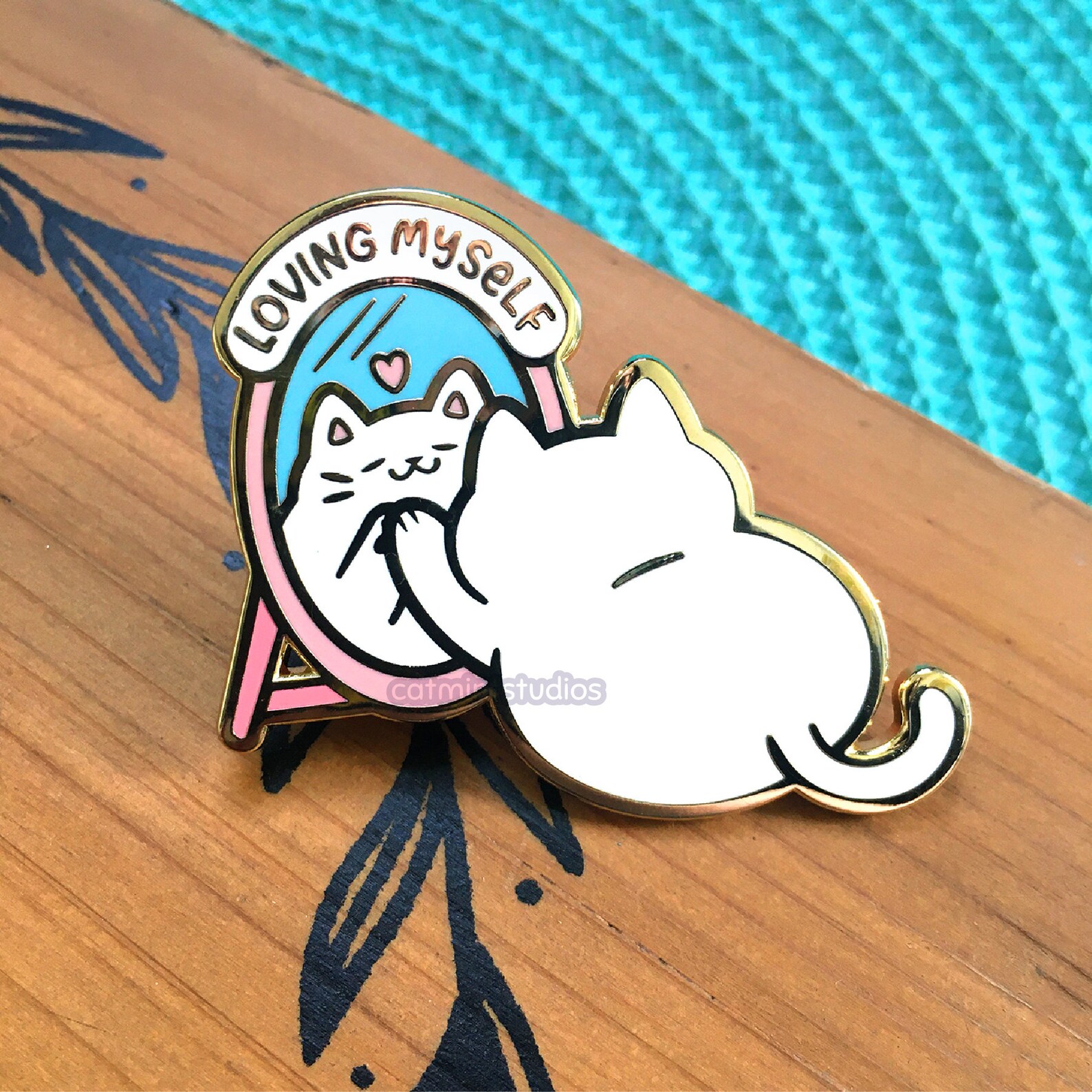 Loving Myself Hard Enamel Pin | Cute Self Care Lapel Pin | Kawaii Fat Cat Pastel Kitty