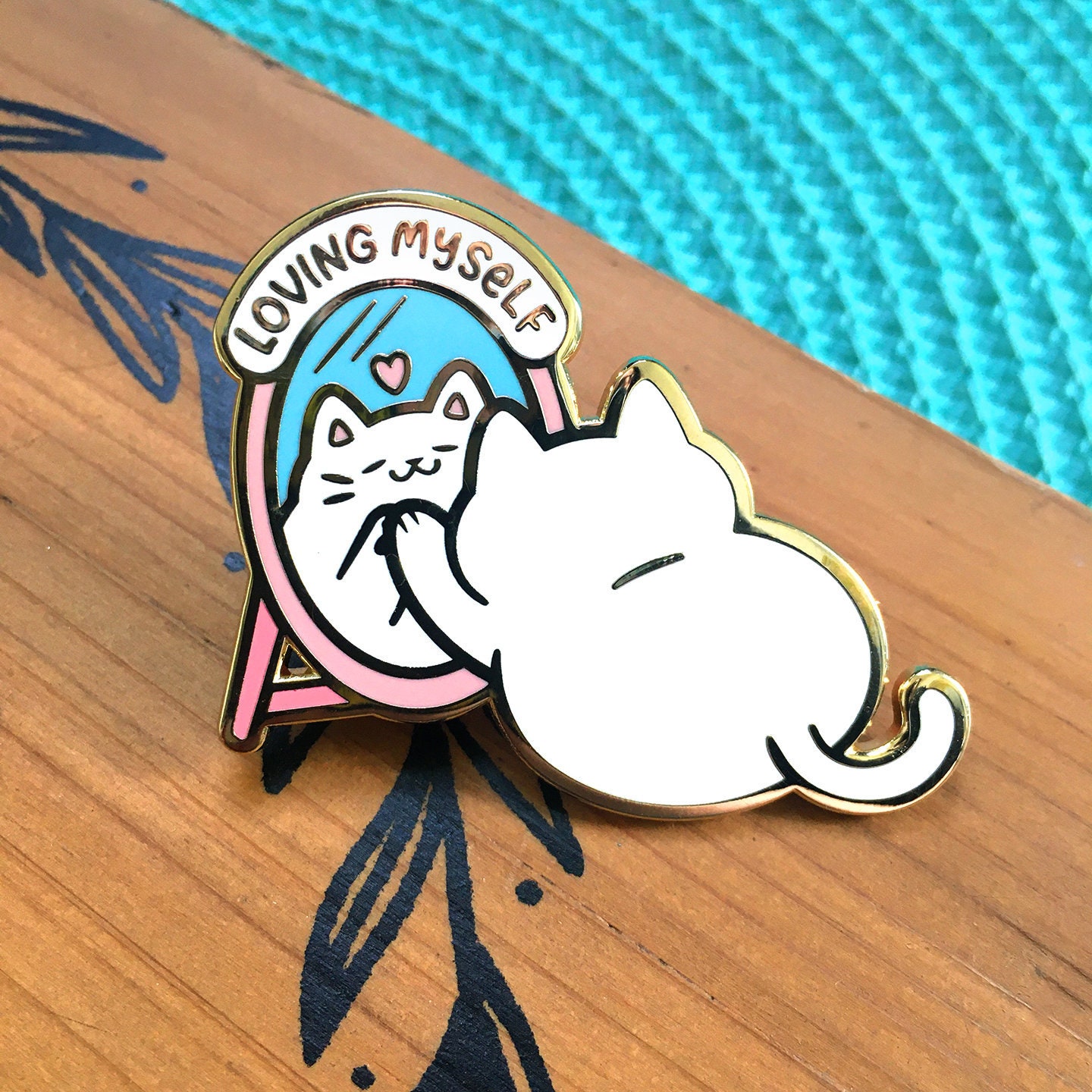 Loving Myself Hard Enamel Pin | Cute Self Care Lapel Pin | Kawaii Fat Cat Pastel Kitty