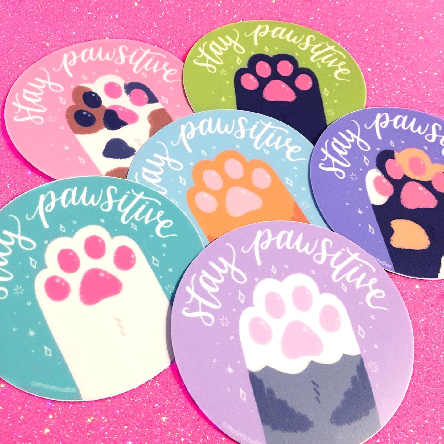 Stay Pawsitive Vinyl Stickers | Cute Cat Paw Decal | Pastel Kitty Paws Waterproof Sticker