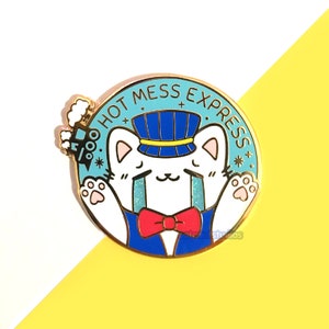 Hot Mess Express Hard Enamel Pin | Crying Cat Lapel Pin | Cute Funny Train Conductor Kitty Pin