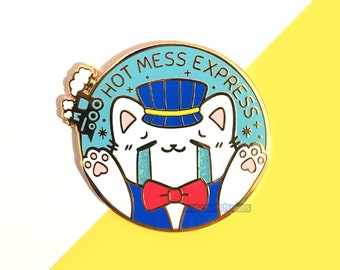 Hot Mess Express Hard Enamel Pin | Crying Cat Lapel Pin | Cute Funny Train Conductor Kitty Pin