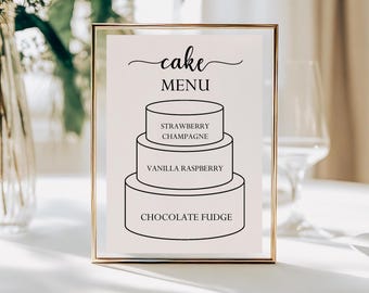 MODERN Cake Flavors Menu: Elegant Wedding Sign
