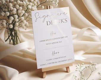 Personalized Signature Drinks Menu Sign, Wedding Bar Menu