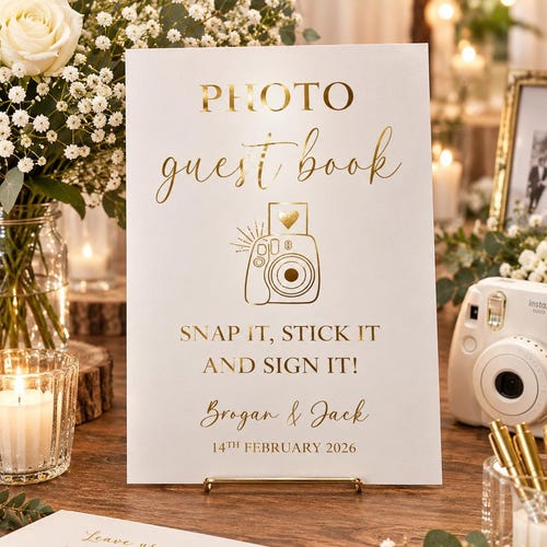Panneau de livre d'or photo, décoration de mariage en feuille d'or véritable, Snap It Decor