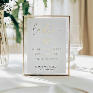 Gold Foil Bathroom Basket Sign: Ladies & Gents Wedding Restroom Decor
