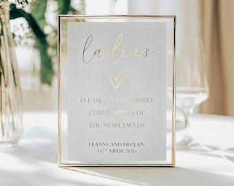 Gold Foil Bathroom Basket Sign: Ladies & Gents Wedding Restroom Decor