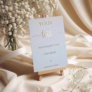Letrero de boda personalizado - Letrero de boda a medida en lámina dorada Letrero de boda dorado personalizado Letrero de boda Texto propio Decoración de boda