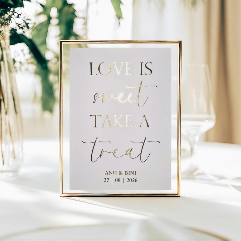 Love is Sweet Foil Wedding Sign: Dessert Table Decor image 1