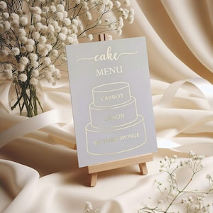 Letrero de sabores de pastel de papel dorado Menú de sabores de pastel Letrero de pastel de bodas Menú de pastel de bodas Decoración de bodas Letrero de pastel dorado con sabores de cupcakes