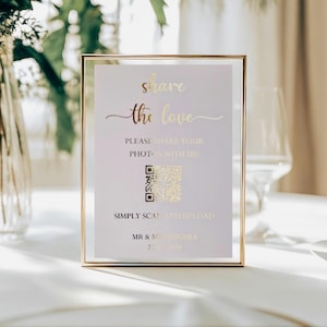 Share the Love QR Code Wedding Photo Sign: Personalized Foil Print