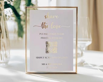 Share the Love QR Code Wedding Photo Sign: Personalized Foil Print