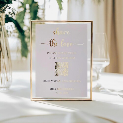 Plaque photo de mariage QR Code Share the Love : impression sur film personnalisée