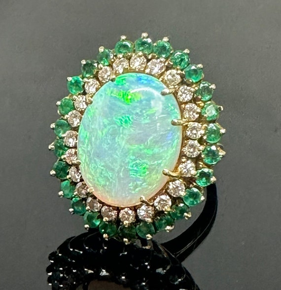 Opal Emerald Diamond 14k Gold Ring