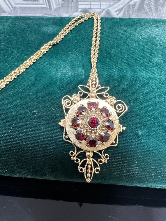 Victorian Revival Garnet & 14k Gold Pendant/Neckla