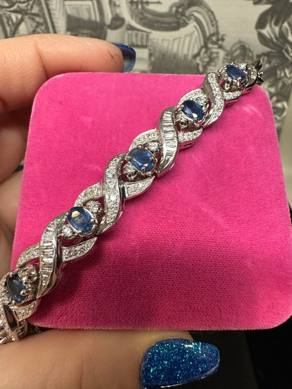 Exquisite SAPPHIRE & Diamond Bracelet 14k White G… - image 3