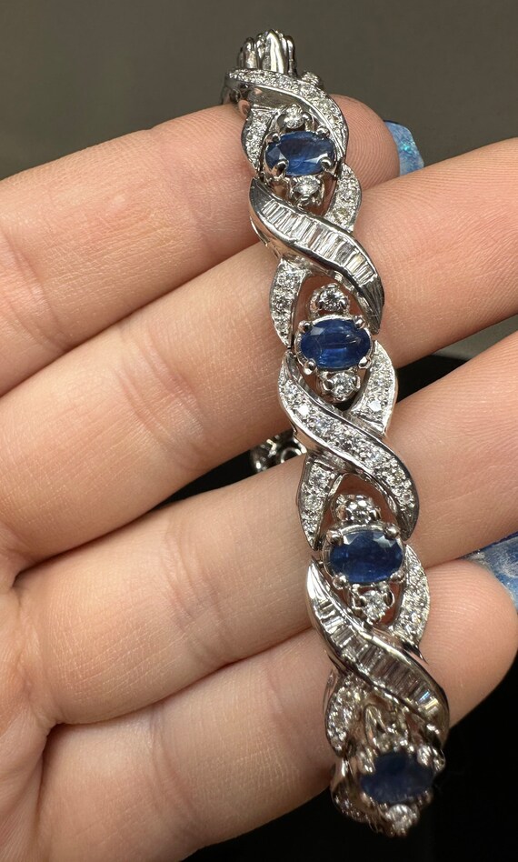 Exquisite SAPPHIRE & Diamond Bracelet 14k White G… - image 7