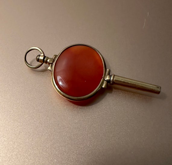 Victorian 14k Gold Carnelian Fob/Pendant - image 3