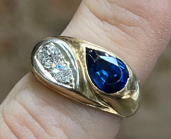 Antique 14k Sapphire & Diamond Ring 1900s - image 3