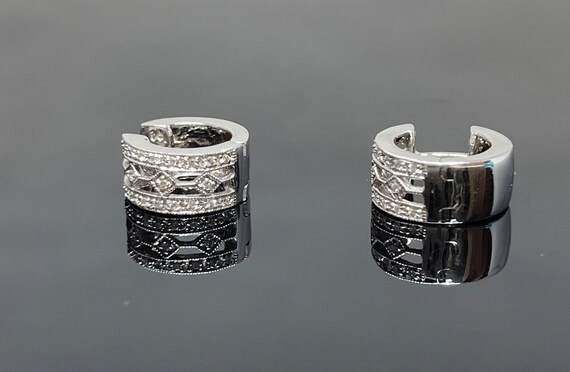 14k White Gold & Diamond Earrings - image 2