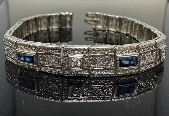 ART DECO Sapphire & Diamond Bracelet - image 7