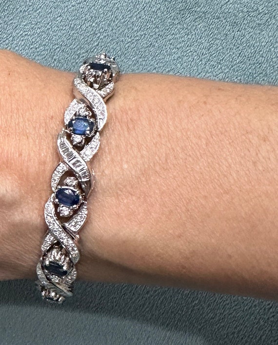 Exquisite SAPPHIRE & Diamond Bracelet 14k White G… - image 5