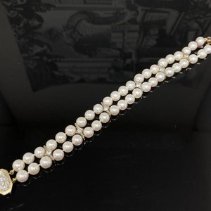 14k Gold & Diamond Pearl Double Lined Bracelet