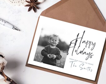 Modern Christmas - Christmas card template - Front and Back - Modern holiday Card -  Canva template - Holiday card - Family pictures