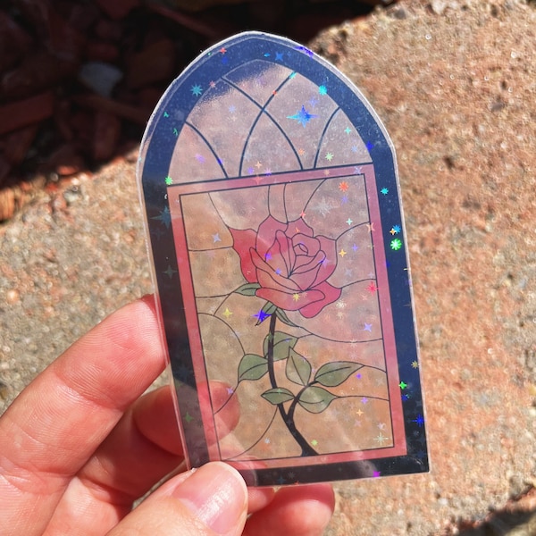 Stained Glass Rose Window Holographic Sticker