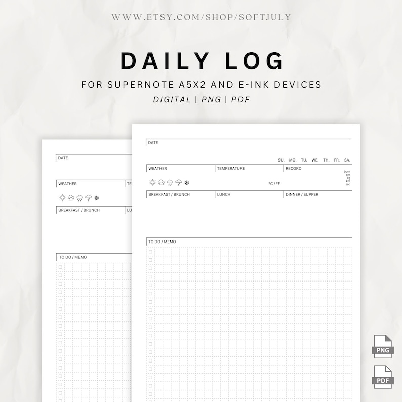 Supernote Daily Log Template – Minimalist E-ink Planner (PDF, PNG) - Etsy