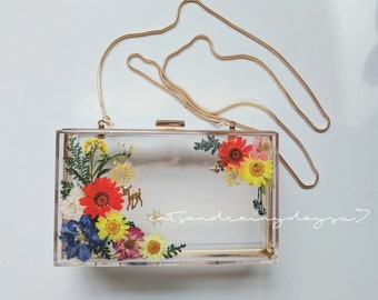 In stock: Pressed flower resin clutch bag evening bag